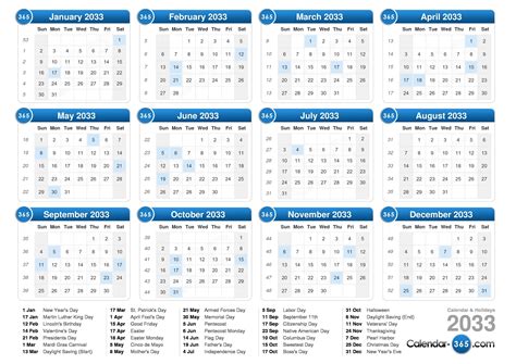 2033 Calendar